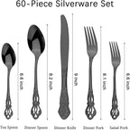 Retro Royal Black Silverware Set With Gift Box, 60-Pieces Cutlery Set Utensils Stainless Steel Flatware For 12 MIKIWAY Kitchen Tableware Set For Gifts Festive, Dishwasher Safe, Mirror Polishing
