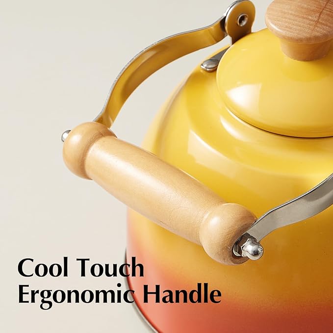 ROCKURWOK Tea Kettle, Tea Pot with Cool Touch Ergonomic Handle, Teapot Food Grade Stainless Steel, Tea Kettle Stovetop, Kettle Teapot, Whistling Tea Kettle, Small Tea Pot, 1.6 Quart (Orange)