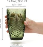 Green Drinking Glasses Set Of 4-12 Oz Hand Blown Vintage Drinking Glasses, Boho Aesthetic Antique Glassware, Colored Cute Glass Cups, Textured Highball Water Tumbler, Unique Retro Drinkware Gift
