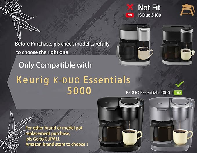 Replacement for KEURIG K-DUO Essentials 5000 & 5500 12 Cups Glass Coffee Carafe (not Fit K-Duo 5100 Model), Fit with Keuirg coffee pot replacement
