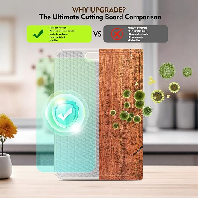 Titanium Cutting Board, Dual Sided Food Grade Titanium & Wheat Straw PP, Non Slip Scratch Resistant Easy Clean, cutting boards for kitchen, 15.16" x 10.43"