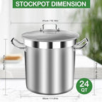Stainless Steel Stock Pot with Lid – 24 Quart (6 Gallon) Heavy-Duty Cooking Pot for Soup, Stew, Pasta – Commercial & Home Use, Easy to Clean