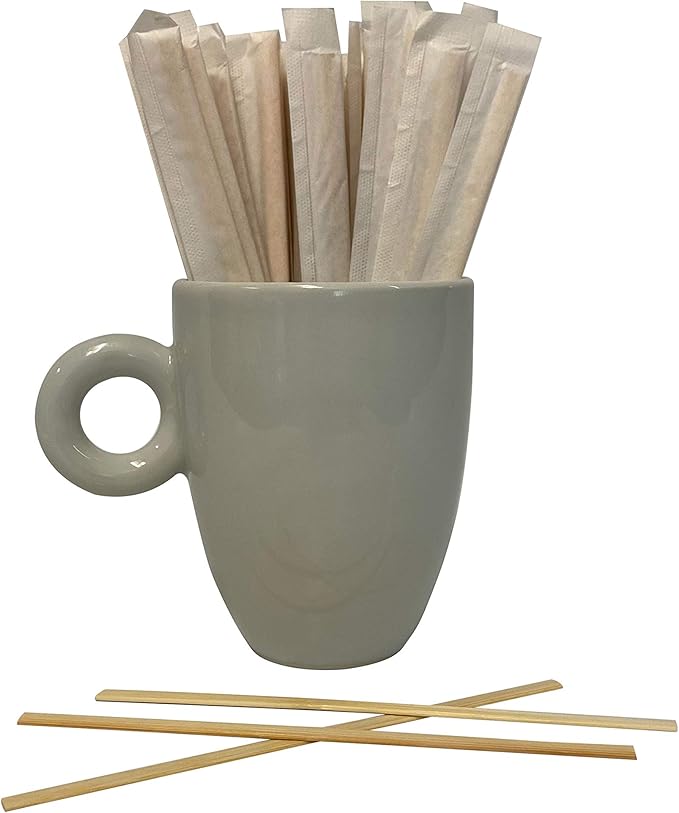 1000 Count | KingSeal Individually Paper Wrapped Bamboo Coffee Stir Sticks, 5.5 inches, Square End, 100% Renewable and Biodegradable - 2 Boxes x 500