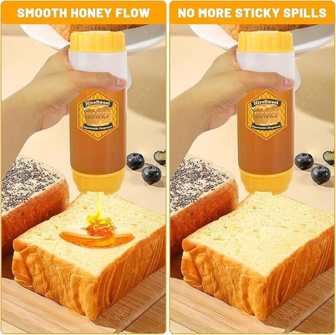 Honey jar 18 oz honey dispenser no drip for double ended squeeze syrup dispenser for home kitchen - 2 pack