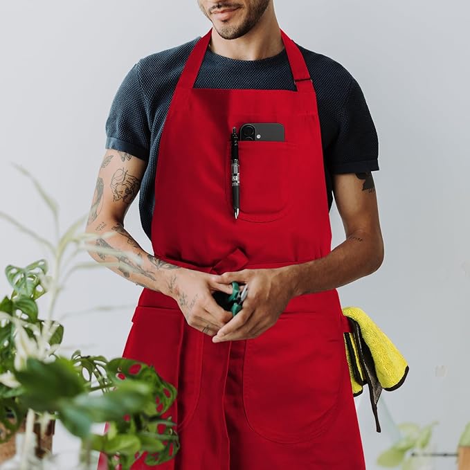 Unisex Apron with Pockets for Cooking, Salon & Art - 100% Cotton Adult Kitchen, Chef, Stylist Apron
