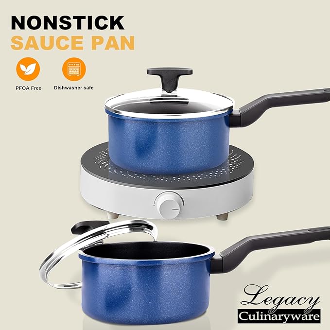 Nonstick Sauce Pan with Lid,1.5Qt & 2Qt Set, PFOA Free,Kitchen Pots Induction Pot,Blue