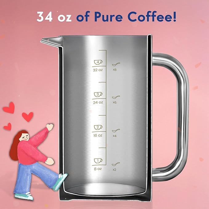 Ziruma Non-Toxic French Press, Surgical Stainless Steel Coffee Press, Plastic-Free, Heavy Metal-Free, No Endocrine Disruptors, 34 Oz, Double Wall, 4-Layer Filter, Portable Coffee Maker
