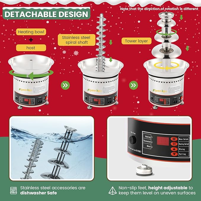 Commercial Chocolate Fountain 4 Tiers 7Lbs Large Chocolate Waterfall Stainless Steel Chocolate Heating Melting Fondue Machine Easy to Assemble for Cheese BBQ Sauce Ranch Digital-control