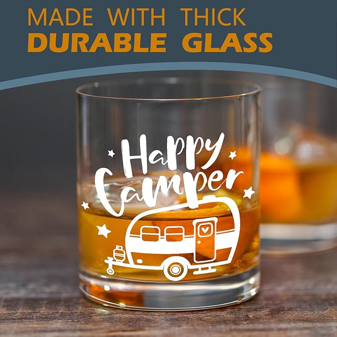 kunlisa Camper Gifts Whiskey Glasses, RV Camping Gifts for Women Men Camping Lovers, 10 oz Drinking Rocks Glasses for Women Men Whisky Cocktail Scotch Bourbon Liquor