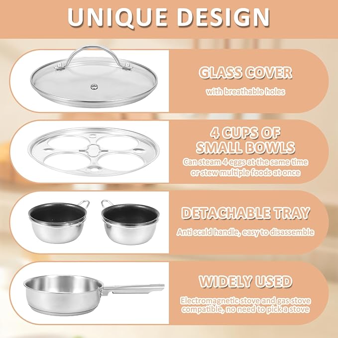 Modern Innovations Egg Poacher Pan for Poached Eggs, Nonstick Cups Poached Maker Pan, Stainless Steel Easy Cooker, Poaching Eggs Benedict Maker