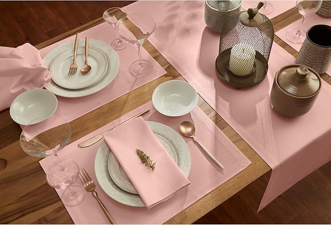 Solino Home Pink Table Runner 72 Inches Long - Dru Cotton Linen Dining Table Runner 14 x 72 Inch for Summer, Halloween - Handcrafted and Machine Washable