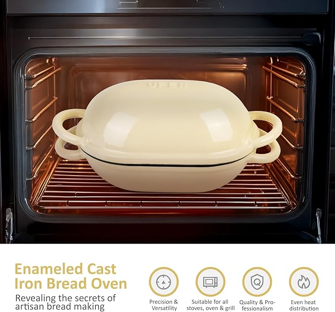 Dutch Oven for Bread Baking – Premium Cast Iron Pot with Lid – Perfect for Sourdough, Artisan Loaves & No-Knead Bread – 2 QT / 1.9L (Enameled, Round, Oven & Stovetop Safe), White