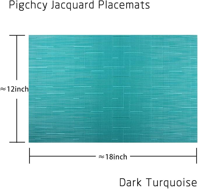 PIGCHCY Placemats,Durable Heat Resistant Placemats for Dining Table,Washable Woven Vinyl Kitchen Placemats Set of 4 (18 x 12 inches, Turquoise)