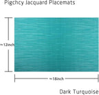 PIGCHCY Placemats,Washable Durable Vinyl Woven Table Mats,Elegant Heat Resistant Placemats for Dining Table Set of 6 (18 x 12 inches, Turquoise)