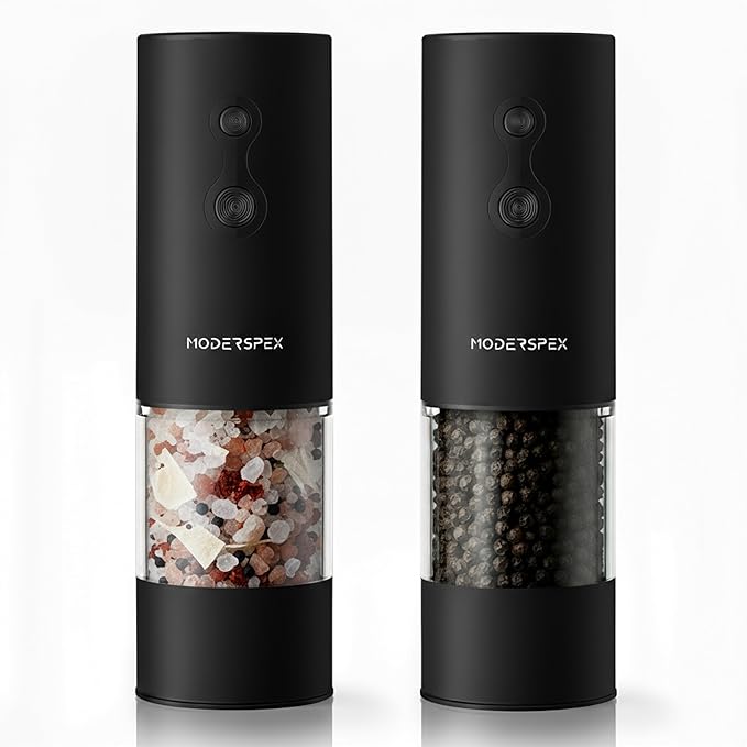 Electric Salt and Pepper Grinder Set USB-C Rechargeable, Dual-Speed Automatic Salt and Pepper Mills with Adjustable Grind Levels, Ceramic Burr, LED Light, Refillable, (Carbon Black)