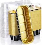 EUSOAR Baking Cups with Lids, 50pcs 6.8oz 6.5"x2.5"x1.2" Disposable Aluminum Foil Ramekins Baking Cups Mini Loaf Pan Tin with Lids，Cupcake Containers Wrappers Cheesecake Creme Brulee Ramekins Pan