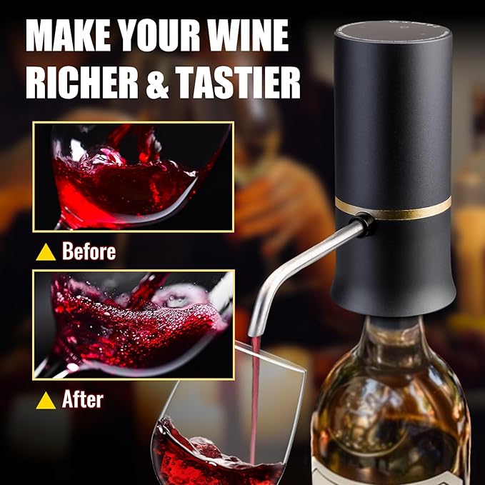 Electric Wine Dispenser, Aerator, Vacuum Wine Pump with Touch LED Display, Wine Temperature Monitor, One Touch Automatic Wine Pourer with USB Rechargeable, Gifts for Men & Women Wine Lovers (Black)