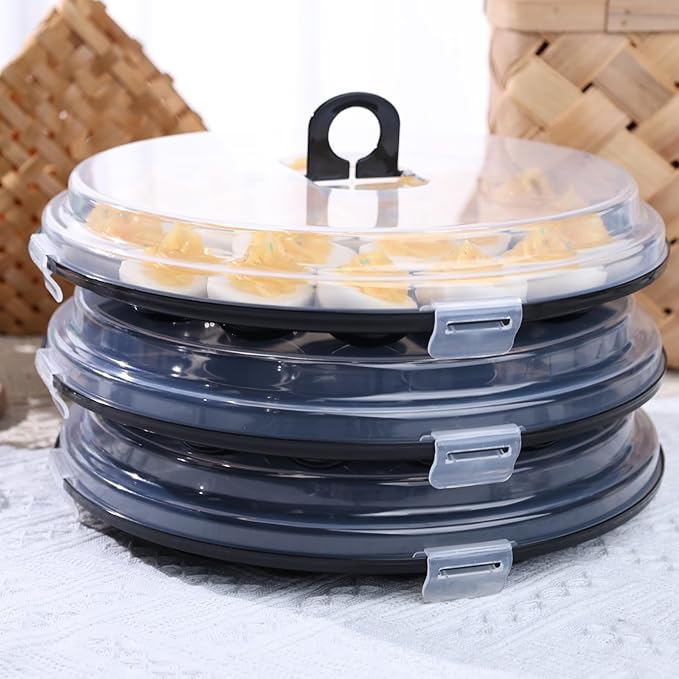 HANSGO Deviled Egg Containers with Lid, 3PCS Deviled Egg Platter Carrier Holder Trays with 66 Slots for Party and Home Kitchen, Black