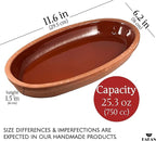 Hakan Bergama Handmade Oval Clay Pan Set of 2 | Terracotta Pans Glazed Inside | Casserole Dishes for Oven Baking | Traditional Earthenware Clay in Box, Large, 6.2 x 11.6 x 1.5-inch 25.3 Oz (750 cc)