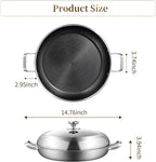 DELARLO Paella Pan With Lid 14 Inch Tri-Ply Large Stainless Steel Nonstick Frying Pan,Induction Skillets,Fast Heating Cookware,Indoors Outdoors,paelleras para 12 personas Jumbo Cooker
