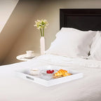 White Modern Acrylic Ottoman Tray with Cutout Handles 20x20 Inch Over-Sized Serving Tray Organizer Rubber Boot Tray Decorative for Living Room Bedroom,Bathroom and Entryway Kitchen