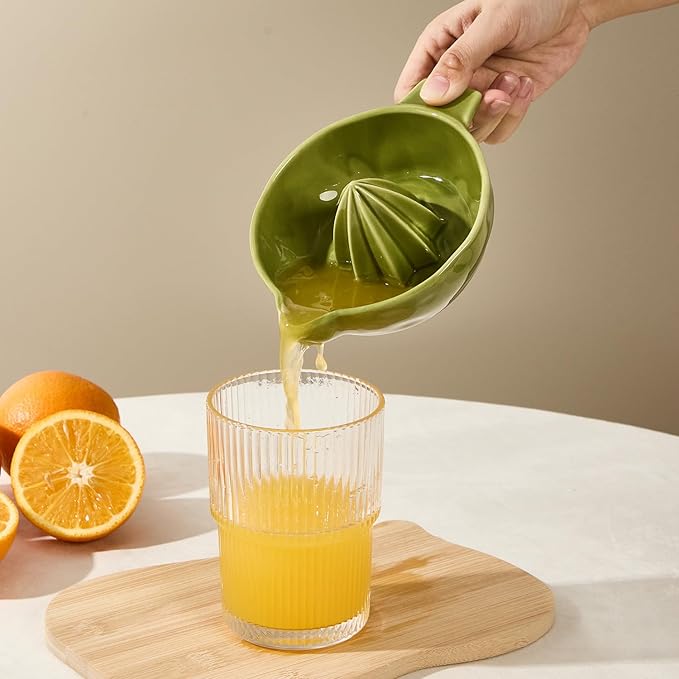 Ceramic Lemon Juicer Reamer Manual Citrus Lime Hand Squeezer Bowl with Handle and Pour Spout, Handheld, Easy to Use and Clean