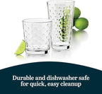 Libbey Awa Tumbler and Rock Glasses Drinking Set, Elegant Polka Dot Drinking Glasses Set of 16, All Purpose Glass Cups Set for Events and Everyday Use