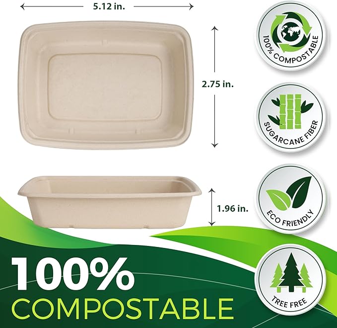 32oz Large Rectangle Paper Bowls [100-Pack], Heavy Duty Disposable Bowls Perfect for for Taco Salad, Burrito, Nacho, Pasta, Compostable Bowls for Party