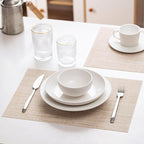 LEXMORE PVC Woven Placemats 12 PCS Wipeable Indoor/Outdoor Table Mats Washable Vinyl Place Mat for Dining Table, Set of 12-Beige White