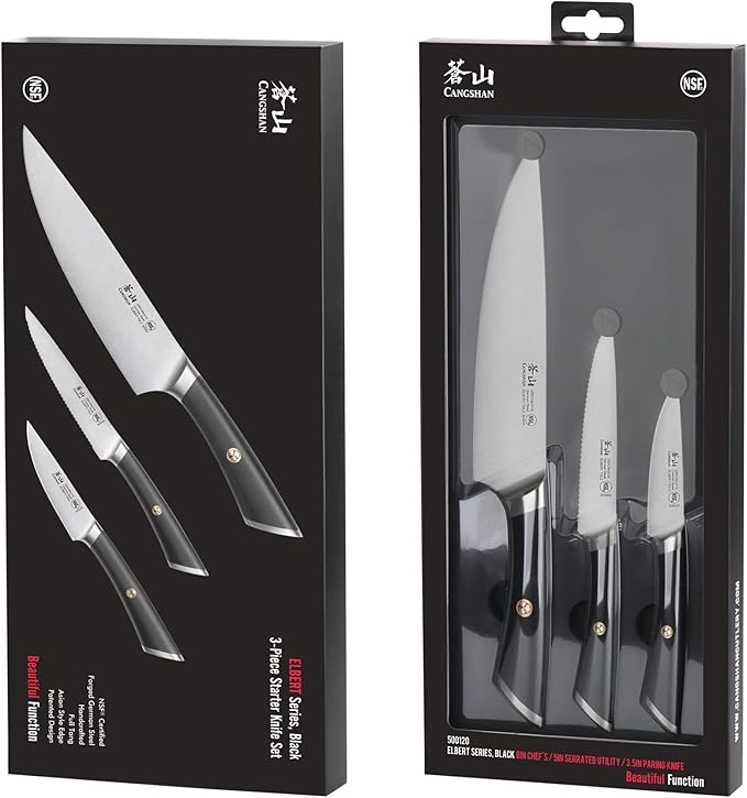 Cangshan ELBERT Series German Steel Forged Starter Knife Sets (Black, 3-Piece)