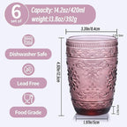 6Pcs 14OZ Drinking Glasses, Purple Drinking Glasses, Colored Glassware Drinking, Highball Beverage Glasses Cup, Vintage Glassware Set for Water, Juice, Cocktail, Coffee