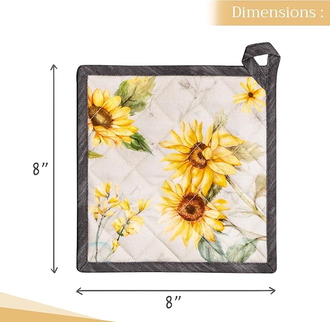 Maison d' Hermine Pot Holders Set 100% Cotton Heat Resistant Potholders 8" x 8" Hot Pads with Loop BBQ, Cooking, Baking, Grilling, Kitchen, Handling Hot Pans Spring/Summer (Pack of 2, Candice)
