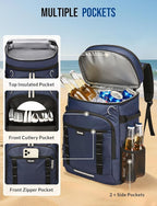 Backpack Cooler Insulated Leak Proof 36/40 Cans Large Capacity Soft Insulated Cooler Bag Lightweight Lunch Backpack for Men Women Work Travel Beach Camping Picnic Hiking - Navy Blue