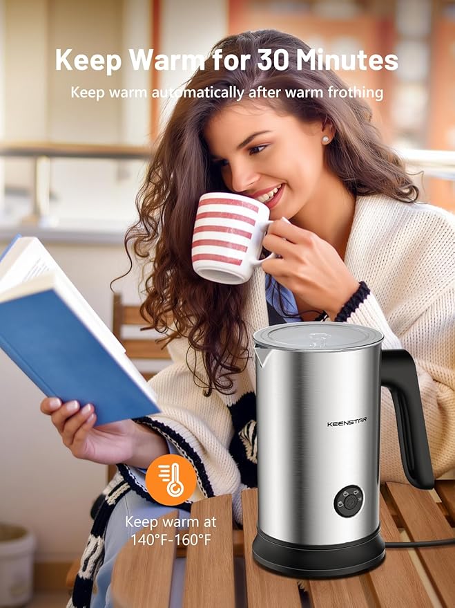 Electric Milk Frother, Automatic Milk Steamer Warm or Cold Foam Maker for Coffee, Cappuccino, Latte, Stainless Steel Milk Warmer with Temperature Controls