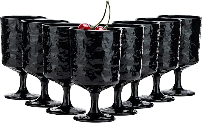 KX-WARE Iceberg Acrylic All-Purpose Wine Glasses, 12-ounce Plastic Stem Wine Glasses, set of 8 Black