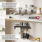 NET MEYA Stainless Steel Pot and Pan Hanger,Wall Mounted Pot Rack Kitchen Hanging Rail With S Hooks,Detachable Pans Hanging Rail Kitchen Lids Utensils Hanger,15.7 Inch Wall Mounted Hanging Pot Rack