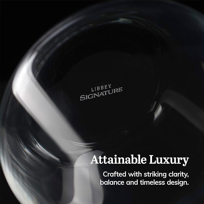 Libbey Signature Red Wine Glasses Set of 4, Elegant, Dishwasher Safe Glass Stemless Wine Glasses, Elegant Wine Glasses for Weddings, Birthdays & More