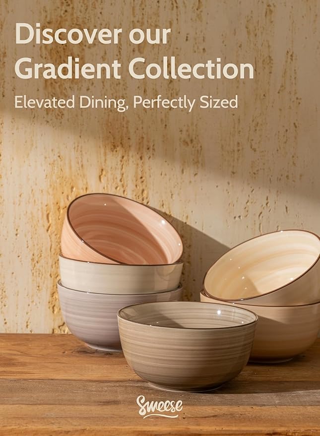 Sweese 20 Oz Porcelain Cereal Bowls - Multicolor Set of 6, Dishwasher Safe, for Soup, Salad, Rice, Kitchen Decor