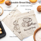 2 Pack Cotton Bread Bags for Homemade Bread, Large sourdough bread bags with TPU Lining, 12 X18 Inches Reusable Food Storage Bags (2)