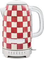 MACKENZIE-CHILDS Electric Kettle, Stainless-Steel Tea Kettle, Red-and-White Cherry Check