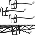4 Pcs Accessory Hooks for Wire Shelving with Rubber Cover Heavy Duty Metal Hooks for Hanging Kitchen Utensils Wire Shelf Accessories Room Organization (Black)
