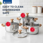 Daniks Oslo 6-Piece Stainless Steel Induction Cookware Set – Dishwasher Safe Pots with Heatproof Handles, Glass Lids, Silver
