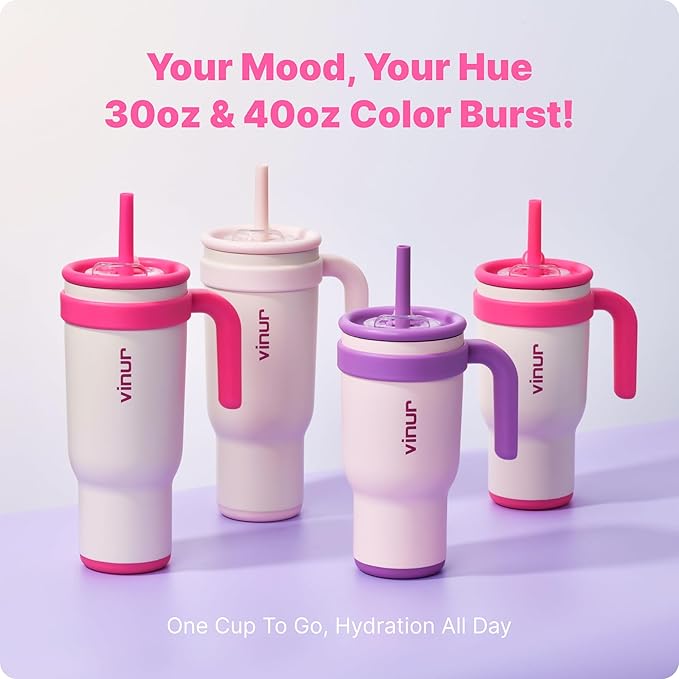 VINUR Insulated Coffee Tumbler with Handle-30 oz Stainless Steel Vacuum Tumbler with Lid and Straw, Leak Proof Water Cup for Travel (Cream)