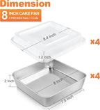 Herogo 8''x 8'' Square Cake Pan, Stainless Steel Square Baking Pan with Lid, Rectangle Cakes Brownie Lasagna Bakeware Set of 4, Healthy & Dishwasher Safe