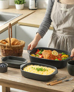 Casserole Dishes for Oven, Stoneware Baking Dishes Set of 3, Ceramic Baking Pan, Deep Rectangular Lasagna Pan, Farmhouse Bakeware Sets for Christmas Gift, (14.9"/12"/8.8"), Matte Black