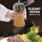 Pepper Mill Set, Classical Hand Shake Wood Pepper Grinder Set & Salt Mill, Wooden & Acrylic,Ceramic Blades Upgrade Metal Handle,Enjoy Fresh Ground Pepper Various Spices (Burlywood 2pcs-5in)