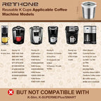 RETHONE Reusable K Cups for Keurig:Refillable K Cups Coffee Pods for Keurig 1.0 & 2.0 Coffee Machine,Stainless Steel Coffee Filters-SUS 304‌, Easy to Clean,Lid-Body Tight Seal