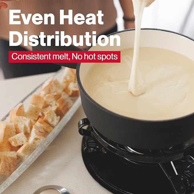 Swissmar Lugano Cast Iron Cheese Fondue Set, 9-Piece, 2 QT / 2 L - Ideal for Melting Cheese, Chocolates, Caramel, & More - Perfect for Kitchen Collection & Gift Giving - Matte Black