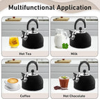 Lily's Home 2 Quart Stainless Steel Whistling Tea Kettle, the Perfect Stovetop Tea and Water Boilers for Your Home, Dorm, Condo or Apartment. (Black)