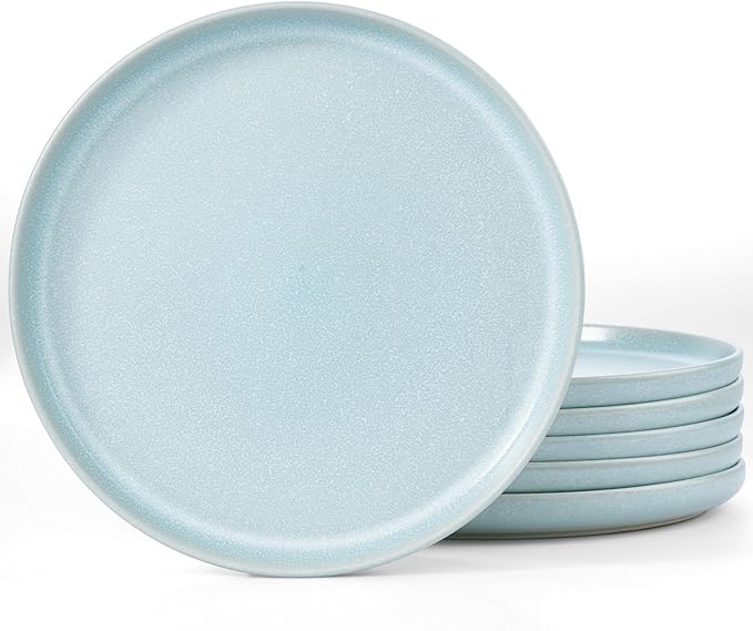 famiware Milkyway Dinner Plates, 10.24 inch Plates for 6, Stoneware Dessert Plates Dish Set for Kitchen, Reactive Glaze Plate Set, Microwave and Dishwasher Safe, Light Blue